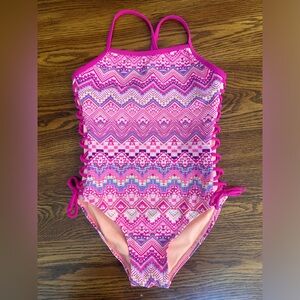 Arizona Girls 10/12 One Piece Swimsuit Aztec Medium Summer Pool Swimwear